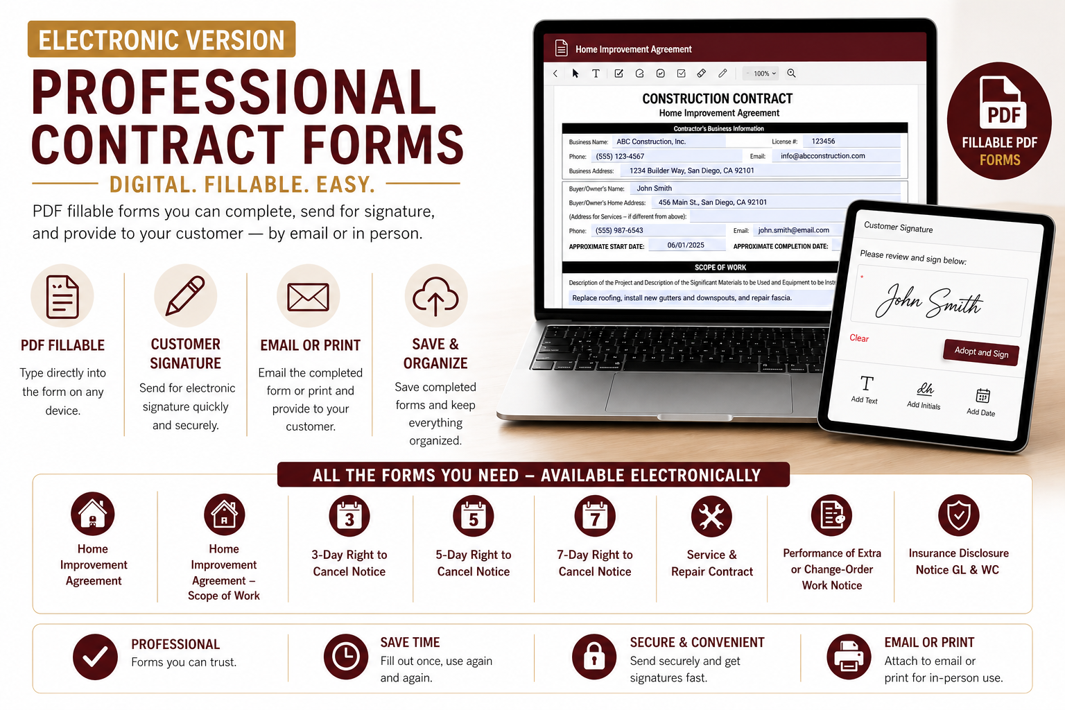 Professional Home Improvement Contract - Electronic Forms