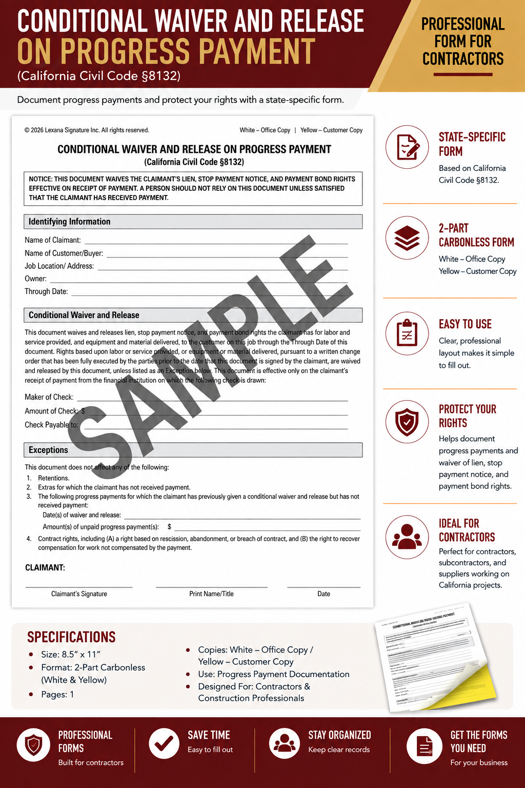 Unconditional Waiver and Release on Progress Payment (Qty 25)