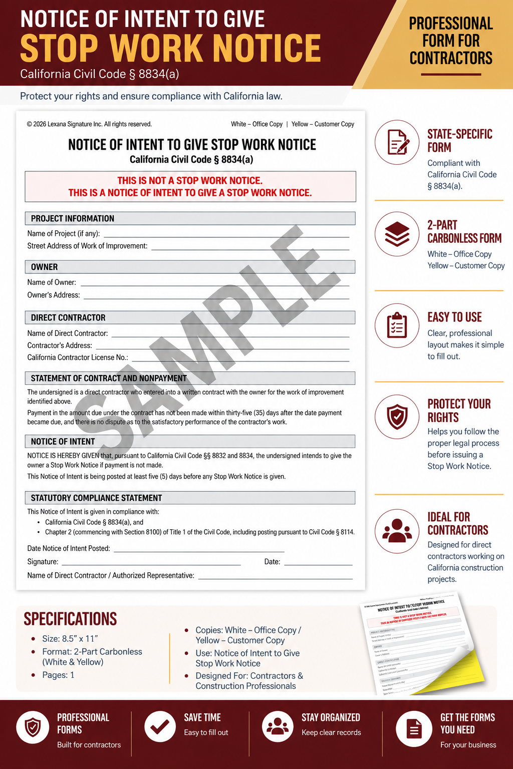 Notice of Intent to Give Stop Work Notice (Qty 25)