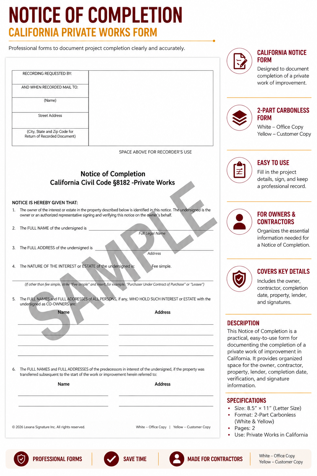 Notice of Completion - Private Works (Qty 25)