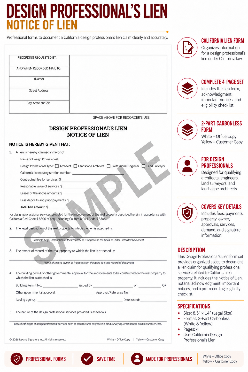 Design Professional’s Lien (Qty 25)