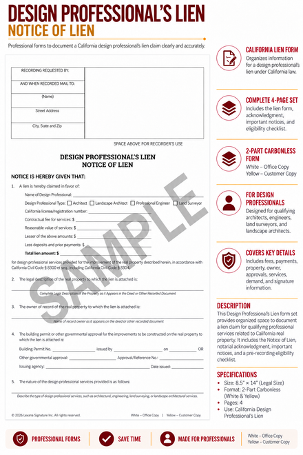 Design Professional’s Lien (Qty 25)